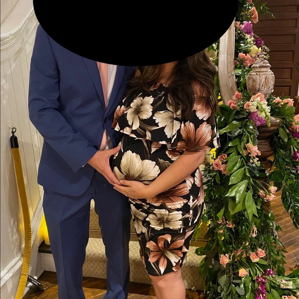 Floral print stretchy maternity dress
